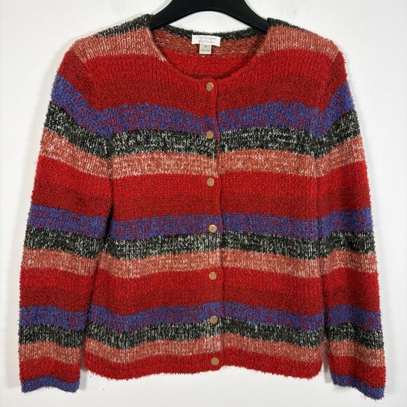 Christopher & Banks Sweater Medium Striped Cottagecore Cardigan Mohair Vintage - Picture 2 of 6
